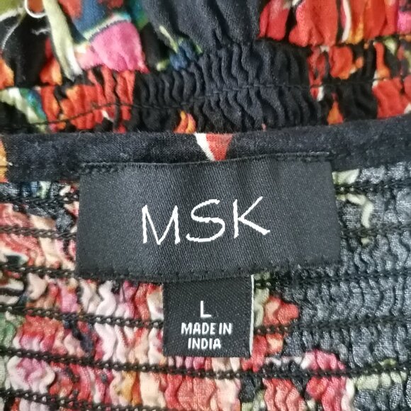 MSK Womens Black Floral Print Smocked Romantic Bodice Fit & Flare Dress Size L - Picture 5 of 6